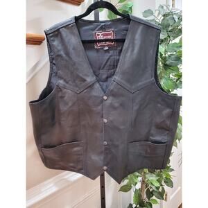 Leather Club Men's Black Genuine Leather Sleeveless Casual Jacket Vest Size 52